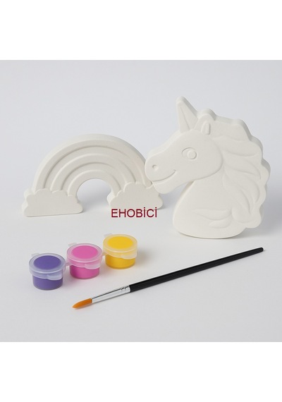 Ehobici Taş Boyama Seti Pony & Gökkuşağı 3 Renk Akrilik Boya 5ml + Fırça