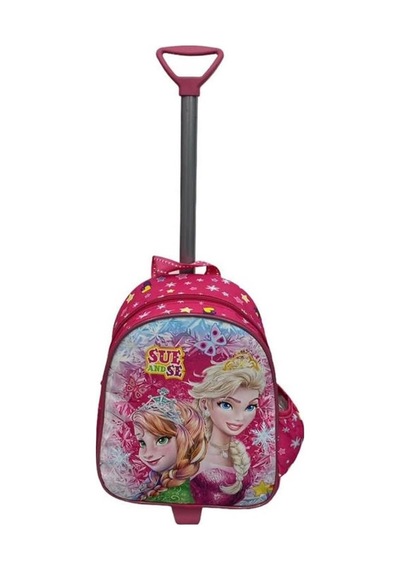 Anaokulu Çocuk Çekçekli Valiz Sırt Çantası Çekçekli Kız Çocuk 2in1 Sue And Se Model Ön Yüzey 5d Boyutlu Pembe