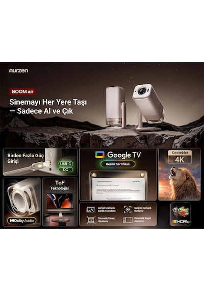 Vankyo Aurzen Boom Air Android Google TV 4K Destekli Projeksiyon Cihazı