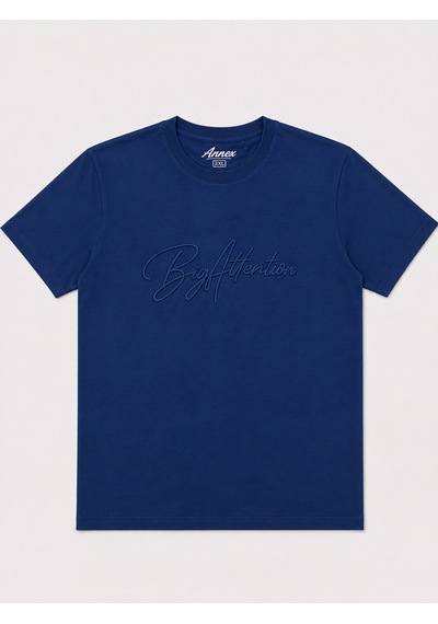 Büyük Beden Nakışlı Pike Kumaş Erkek Tshirt Lacivert