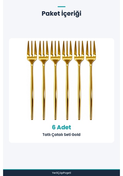 Gold Renk Tatlı Çatalı 6 Adet - 13 Cm