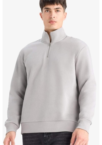 Defacto Regular Fit Dik Yaka Yarım Fermuarlı İçi Yumuşak Tüylü Basic Düz Sweatshirt X7405az25augr198 Gri