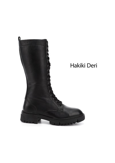 Gönderi(R) Gönderir Kadın Siyah Floter Fermuarlı Kalın Topuklu Hakiki Deri Postal Çizme Gkzc13446548 Siyah