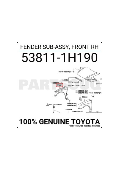 Çamurluk Corolla 2002-2006 Zze121 Sedan / 2002-2006 S.w Ön Sağ Oem No:538111h190