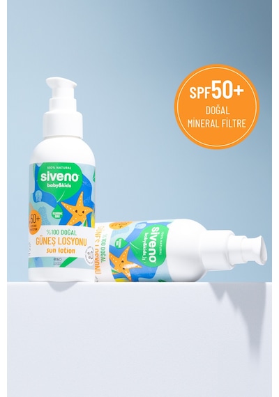 Siveno %100 Doğal Çocuk Güneş Losyonu Leke Karşıtı Nemlendirici Bitkisel Vegan UVA UVB SPF 50+ 100 ml