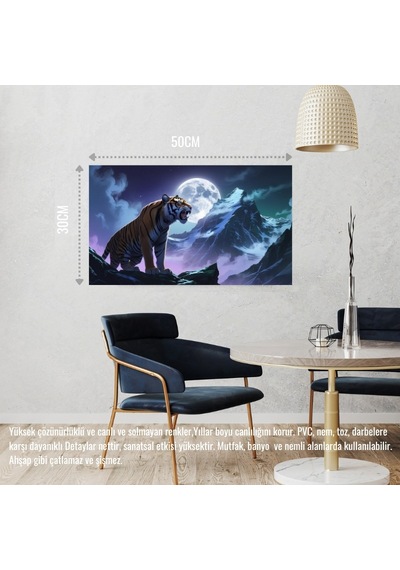 Sinirli Kaplan Sisli Dağda Uhrevi Atmosfer Bilimkurgu İllüstrasyonu 04 Çerçevesiz 50x30 Cm Pvc Tablo