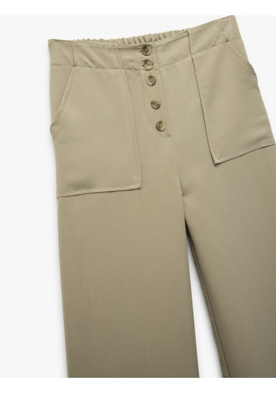 Koton Modal Karışımlı Düğmeli Cepli Geniş Paça Pantolon Haki 5skg40119aw Haki