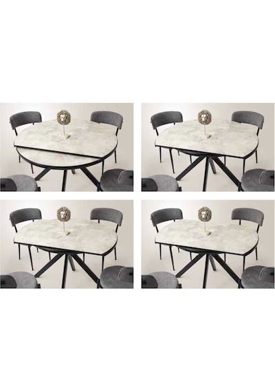 Ahşap Yuvarlak Açılır Büyüyen Yemek Masası Mermer Desen 70x120cm
