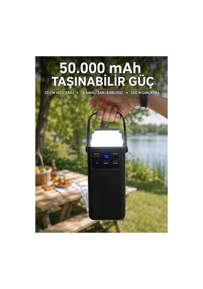 Astraltech Led Aydınlatmalı Powerbank 50.000 Mah 22,5 W Hızlı Şarj 4 Dahili Kablolu Dijital Pil Göst Çok Renkli