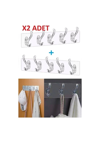 Mithra Life 2 Adet 5 Li Kendinden Yapışkanlı Plastik Şeffaf Askı Mıt1013 Şeffaf