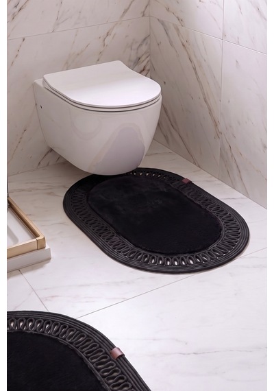 Banyo Paspası Takımı 60x100+40x60 Cm İç Trikot Siyah & Siyah