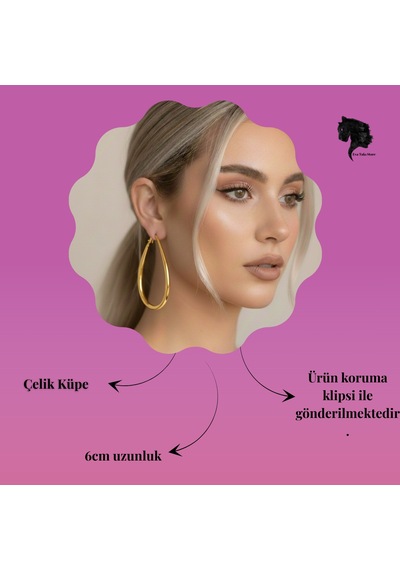 Damla Model Halka Gold Renk Çelik Küpe 6cm Altın