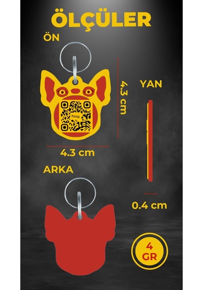 Petjoo 7.Hook Kırmızı-Sarı Qr'lı Köpek Künyesi