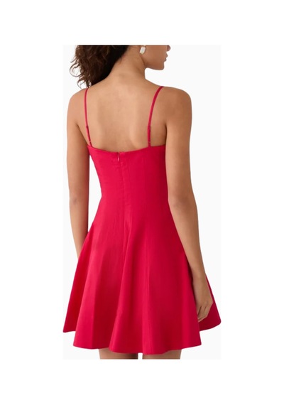Staud Wylie Mini Dress, A Kesim, Vücuda Oturan Korsaj Ve Uçuşan Etek Kırmızı
