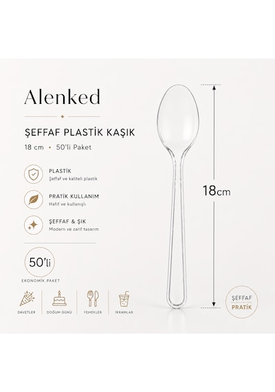 Şeffaf Plastik Kaşık 18 Cm 50 Li Paket