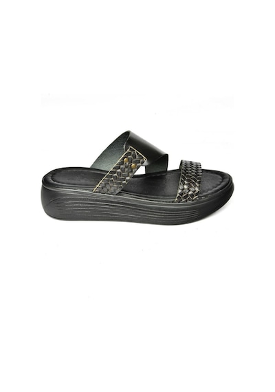 Fox Shoes S291059703 Siyah Hakiki Deri Kalın Tabanlı Kadın Terlik Siyah