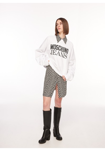 Moschino Jeans Bisiklet Yaka Düz Beyaz Kadın Sweatshırt J1714