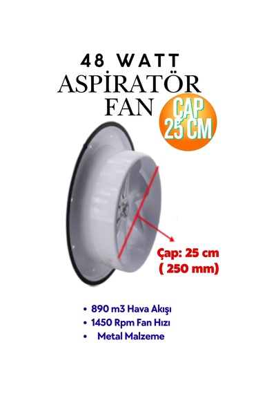 Havalandırma Aspiratörü Kapaklı Vantilatör 250 Mm - Banyo, Wc Ve İşyeri Fanı Metal Gövde 250 Mm Kapaklı Havalandırma Aspiratörü 25 Cm Fan Aspratör Beyaz
