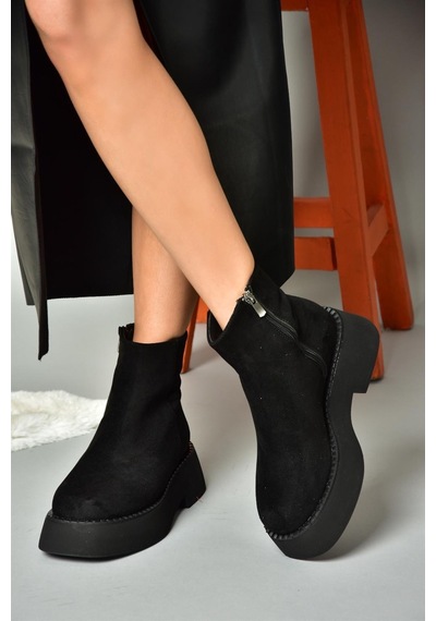Fox Shoes R820190202 Siyah Süet Kalın Tabanlı Kadın Bot Siyah