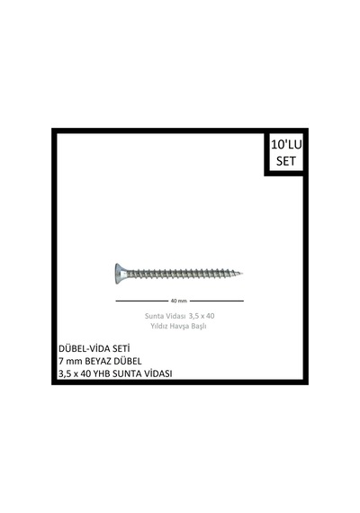 Dübel-vida Seti, Beyaz Dübel 7 Mm, 3,5x40 Yhb Sunta Vidası, 10 Adet