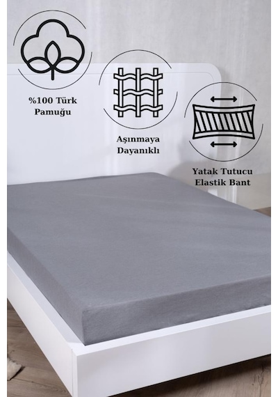 Aç-tak Lastikli Tek Kişilik Çarşaf 160x200+30 Cm Polycotton Matriss Serisi Gri