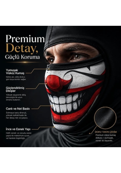 Womanandkids Wak Unisex Palyaço Baskılı Balaklava Maske 1 Adet Tek Beden Viskoz Kask İçi Outdoor Motosiklet Maske Siyah