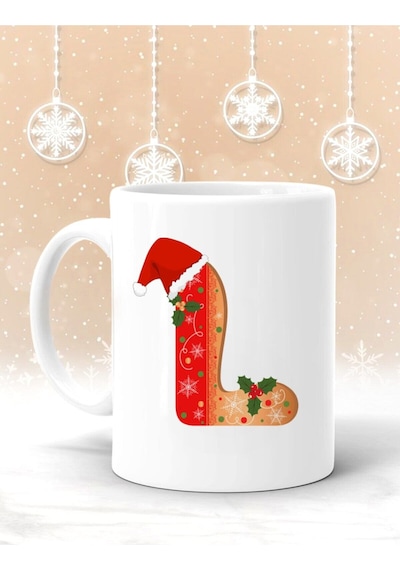L Harf Baskılı Yılbaşına Özel Kupa Bardak - Yılbaşı Kupa - Noel Hediye - Yılbaşı Hediyesi Beyaz