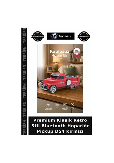 Premium Klasik Retro Stil Bluetooth Hoparlör Pickup D54 Kırmızı