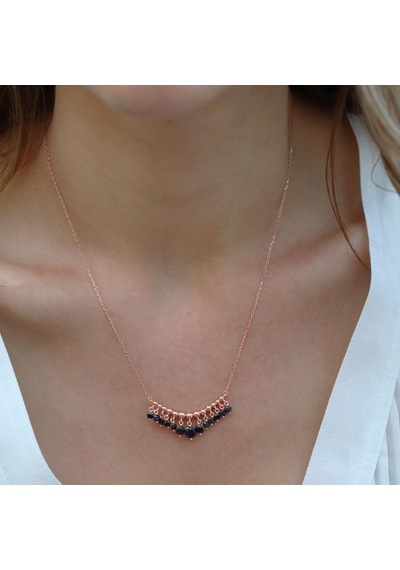 Siyah Zirkon Taşlı Rose Gold Kaplama Shakira Gümüş Kolye Gümüş