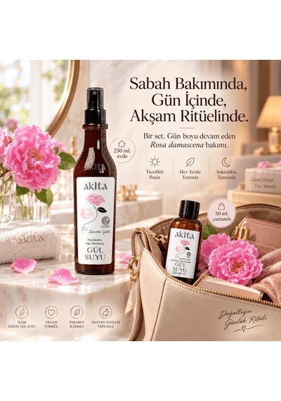 Akita Doğal Yağı Alınmamış Gül Suyu Seti 300 ML