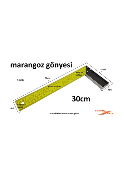 Marangoz Gönye 30cm Çizim Gönyesi Sarı Proje Çizim Cetveli