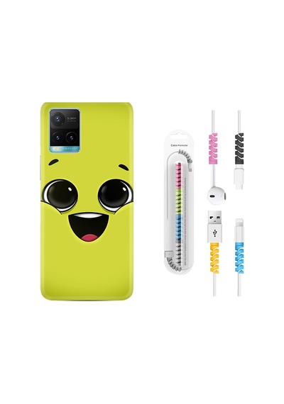 Vivo Y21S Kılıf Kablo Koruyuculu White Green 1833