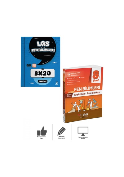 Gizli 8. Sınıf Fen Bilimleri Alıştırmalı Soru Bankası + Deneme Sınavı 2 Kitap Bigelio + Gizli