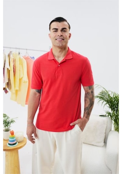Defacto %100 Pamuk Slim Fit Dar Kesim Polo Yaka Nakışlı Kısa Kollu Tişört D7665ax26smrd28 Kırmızı-rd28