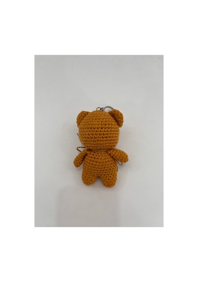 El Yapımı Amigurumi Ayıcık Anahtarlık - Örgü Figür, Jüt Fiyonklu 9-10 Cm Hardal Hardal