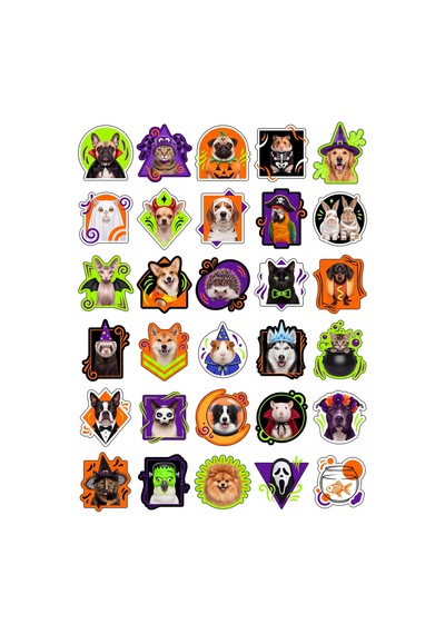 30 Adet Pop-art Kostümlü Hayvanlar Sticker Seti - Laptop Defter Telefon Ajanda İçin Çok Renkli