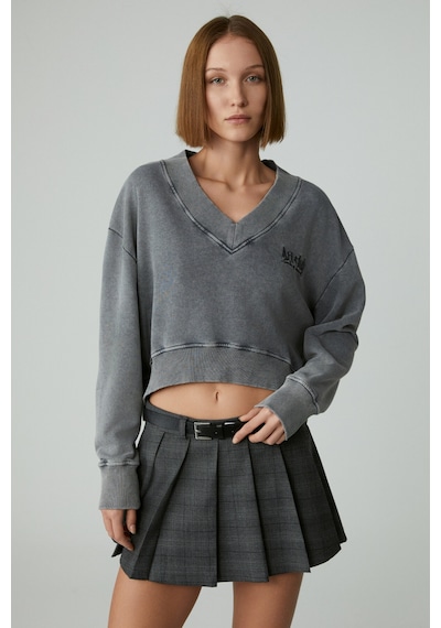 Grimelange ANDREITA Kadın V Yakalı Asimetrik Oversize Açık Gri Sweatshirt