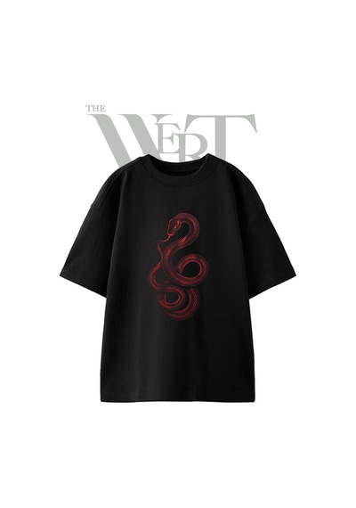 Thewert Red Snake Tasarım Baskılı Ünisex Siyah Oversize T-shirt