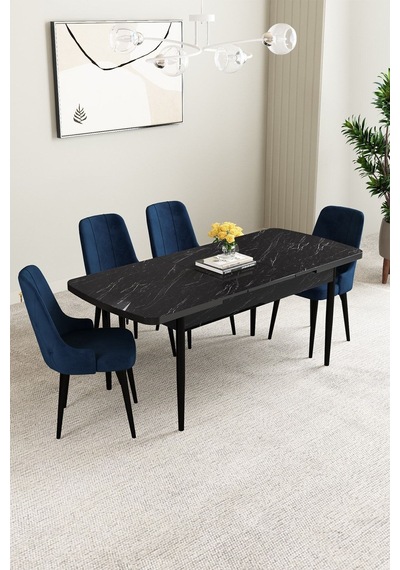 Clara Siyah Mermer Desen 80x132 Açılabilir Mdf Masa Yemek Odası Takımı,mutfak Takımı 4 Adet Sandalye Lacivert Clara Siyah Mermer Desen 80x132 Açılabilir Mdf Masa Yemek Odası Takımı,mutfak Takımı 4 Adet Sandalye Lacivert