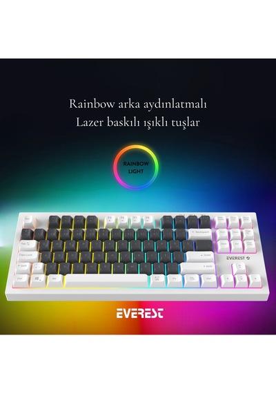 Everest Kb-98 Sılent Tkl Gri Mavi/beyaz Rainbow Q Membrane Klavye