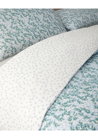 Chirping Bloom Kolay Ütülenir Çift Kişilik Nevresim Seti 200x220 Cm Mavi - Yeşil