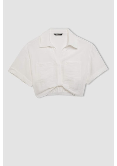 DeFacto Cropped Fit Gömlek Yaka Twill Kısa Kollu Bluz C7799AX24SMER105