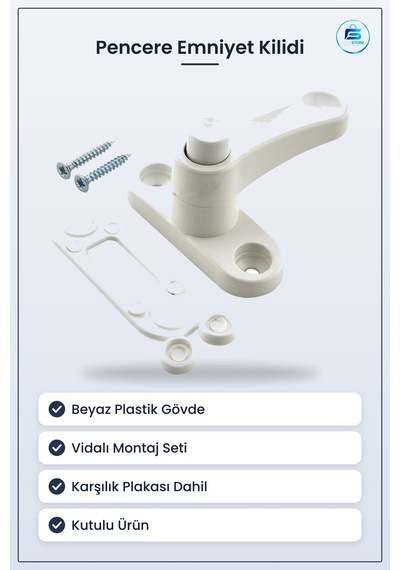 Beyaz Plastik Pencere Kilit Kolu Emniyet Vidalı Montaj Seti Güven