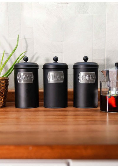 Çay Şeker Kahve Kavanozu 1,60 Lt Siyah Çok Renkli