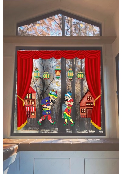 Hacivat Ve Karagöz Sahne Gösterisi Ramazan Sticker Seti Çok Renkli