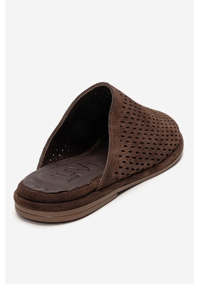 Luvishoes Melara Kahverengi Süet Hakiki Deri Delikli Önü Kapalı Kadın Terlik