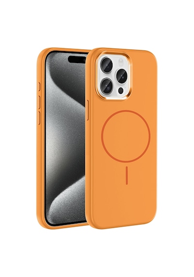Ecruz iPhone Uyumlu 15 Pro Max Kılıf M-safe Şarj Özellikli Metal Kamera Çerçeveli Ecrz Edi Silikon Kapak - Turunc Turuncu