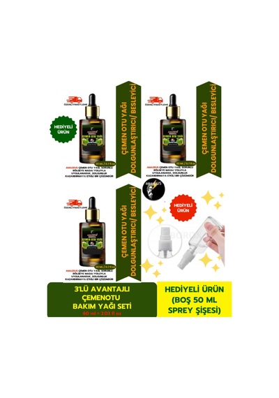 Amazeus Çemen Otu Yağı 3'lü %100 Saf Ve Doğal Dolgunlaştırıcı Etki 3x20 Ml / 2.03 Fl Oz Avantajlı Ürün