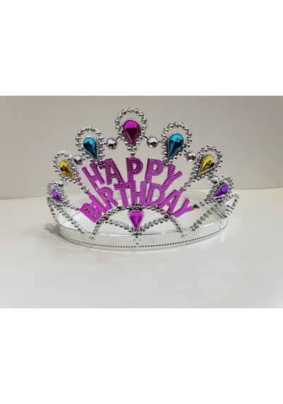 Gümüş Renk Happy Birthday Yazılı Doğum Günü Tacı 60  Cm