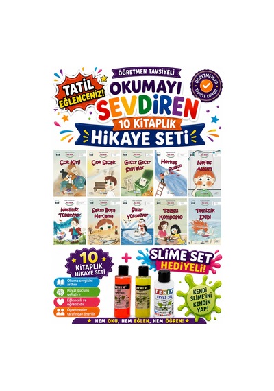 1. Sınıf Öğretmen Tavsiyeli Okumayı Sevdiren 16 Sayfa 10 Kitaplık Hikaye Seti-7 Slime Set Hediyeli